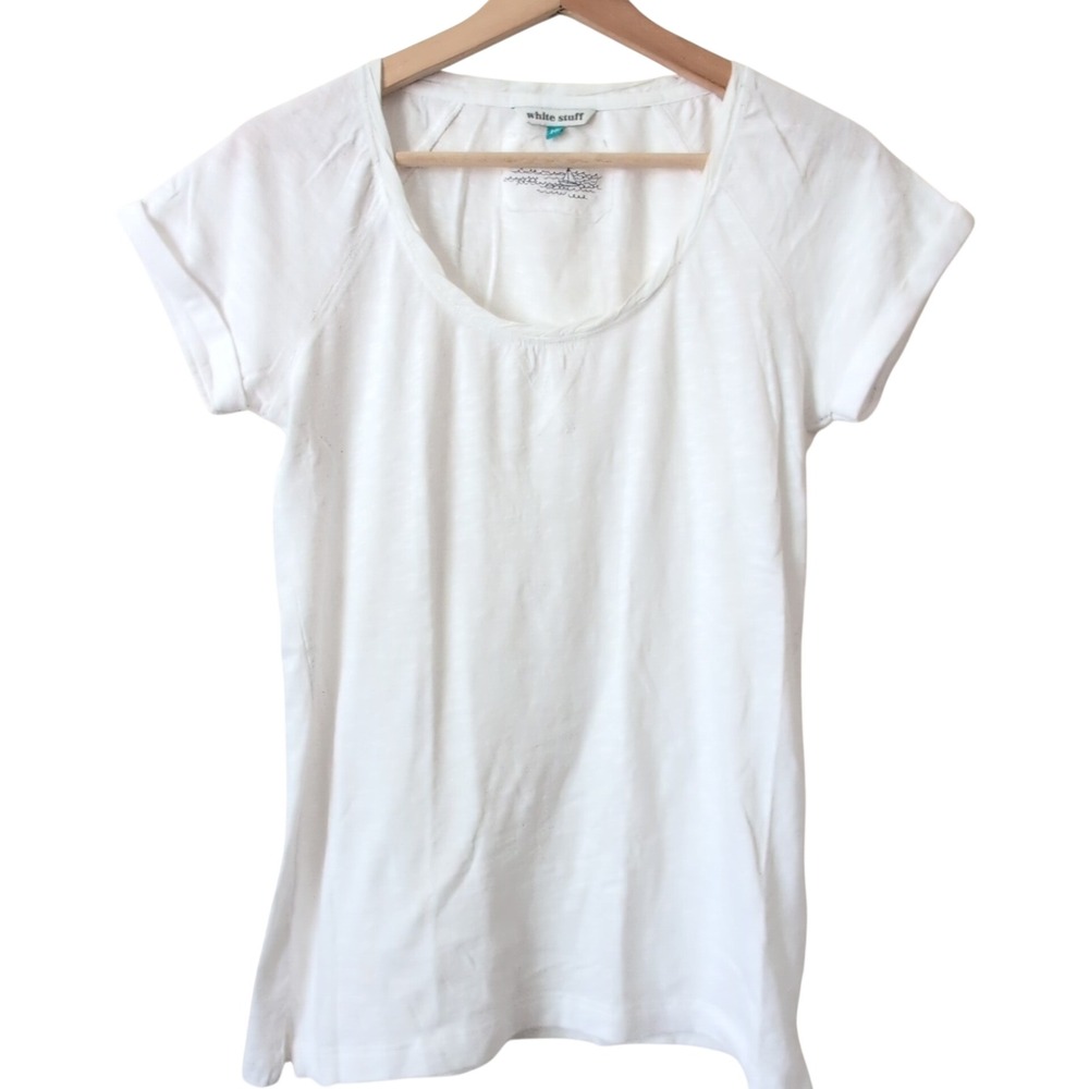 White Stuff Womens‎ 100% Cotton Scoop Neck Slub T-Shirt Size 10 Minimalist Chic